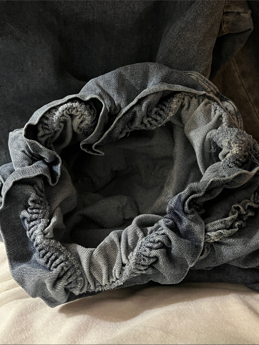 Easel Washed Blue Denim Cropped Harem Pants w/Double Ruffle at Hem-Pockets - Picture 8 of 9